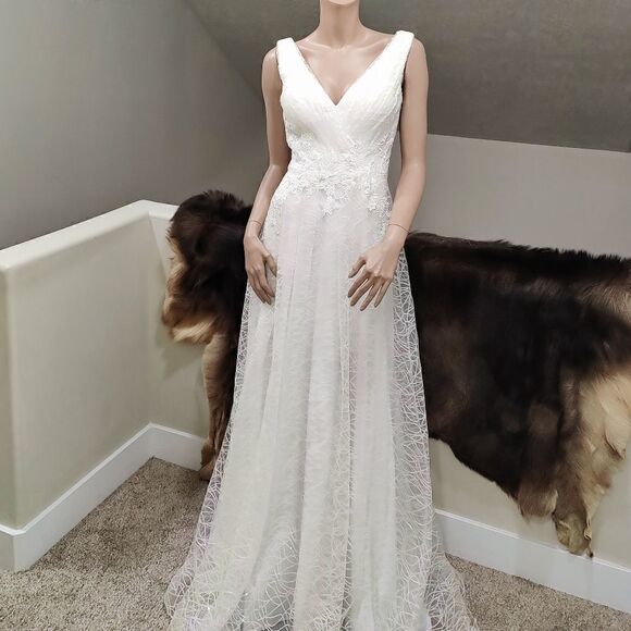 Color Shifting Sequins & Beaded Embroidered Lace Tulle Gown, White Wedding Dress - Picture 1 of 17